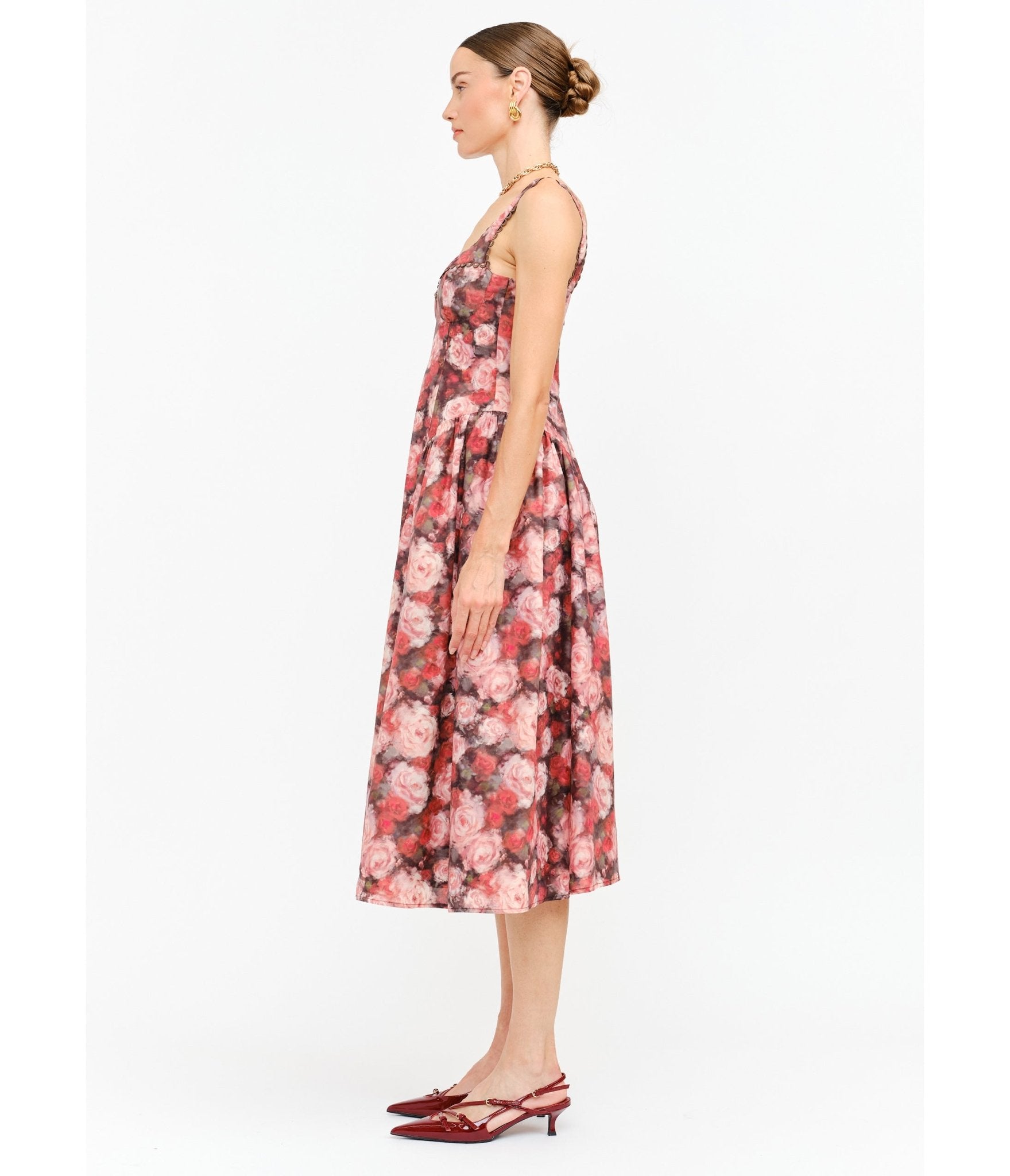 cotton midi dresses Pink Rose Cotton Midi Dress – Unique Vintage