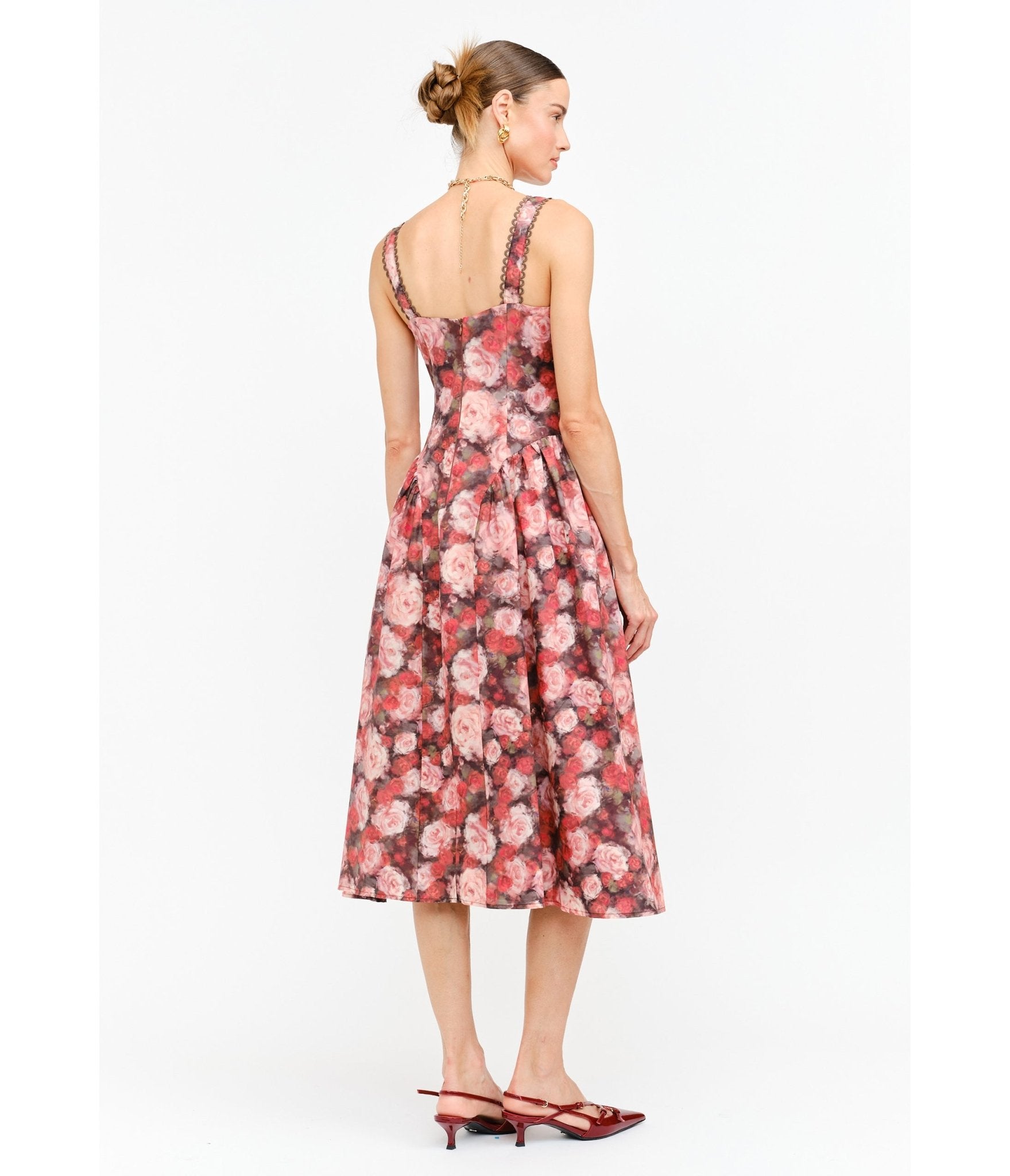 Pink Rose Cotton Midi Dress - Unique Vintage - Womens, DRESSES, MIDI