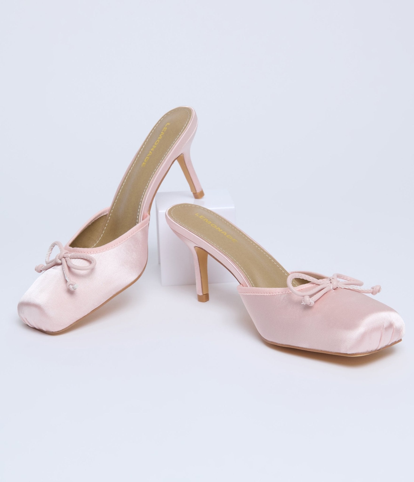 Pink Satin Mule Kitten Heels - Unique Vintage - Womens, SHOES, FLATS