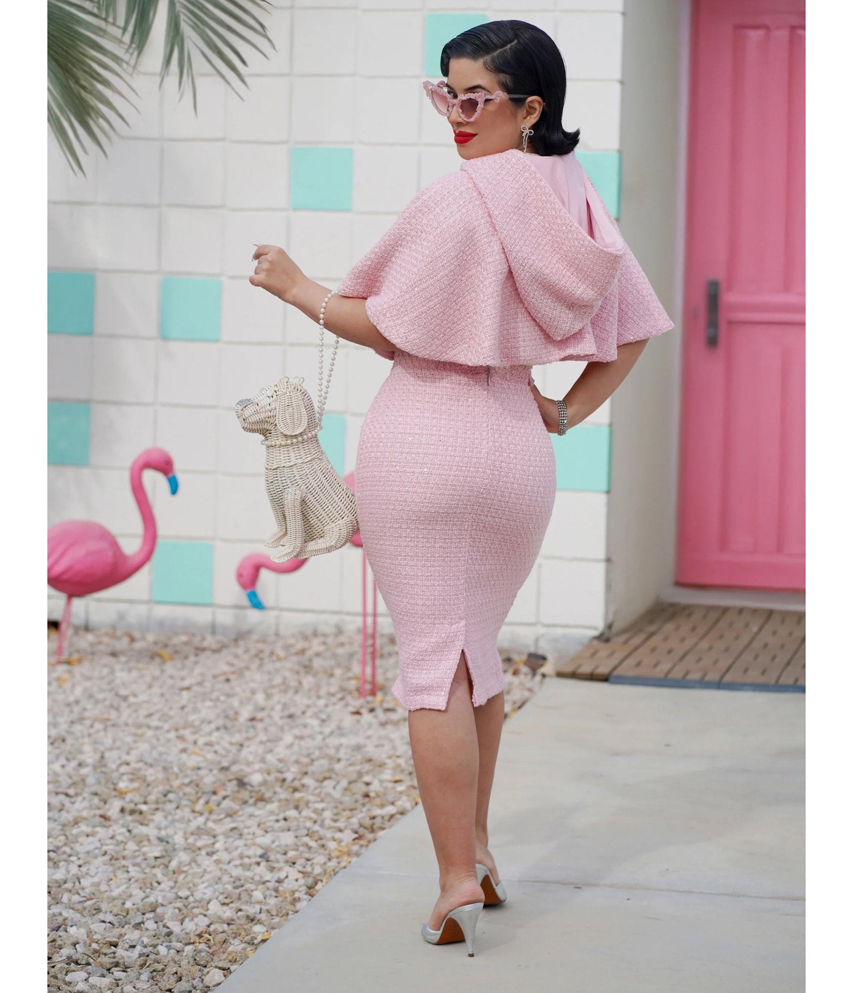 Pink Sequin Tweed Helena Capelet Set - Unique Vintage - Womens, DRESSES, VINTAGE