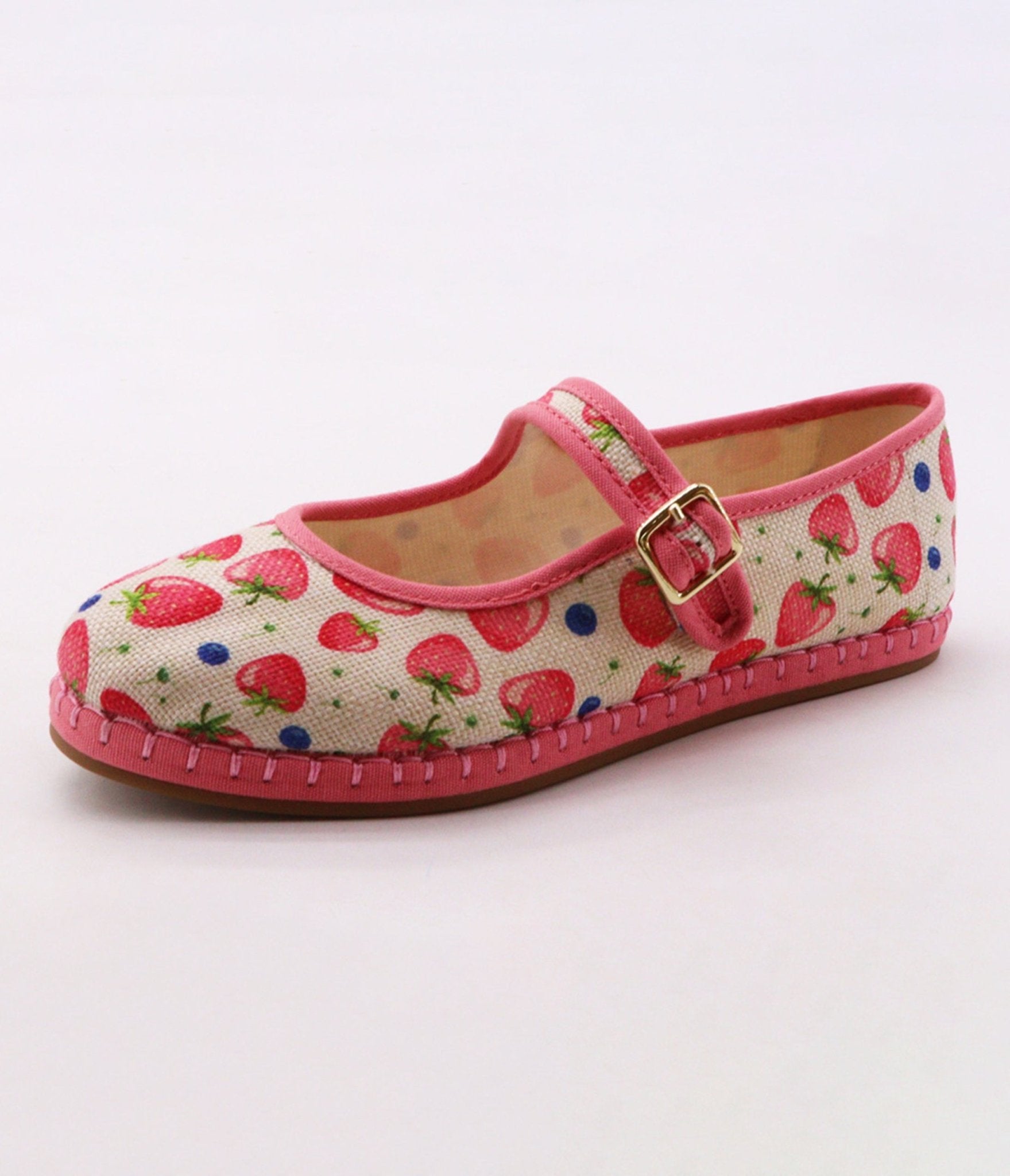 Pink Strawberry Print Mary Jane Flats - Unique Vintage - Womens, SHOES, FLATS