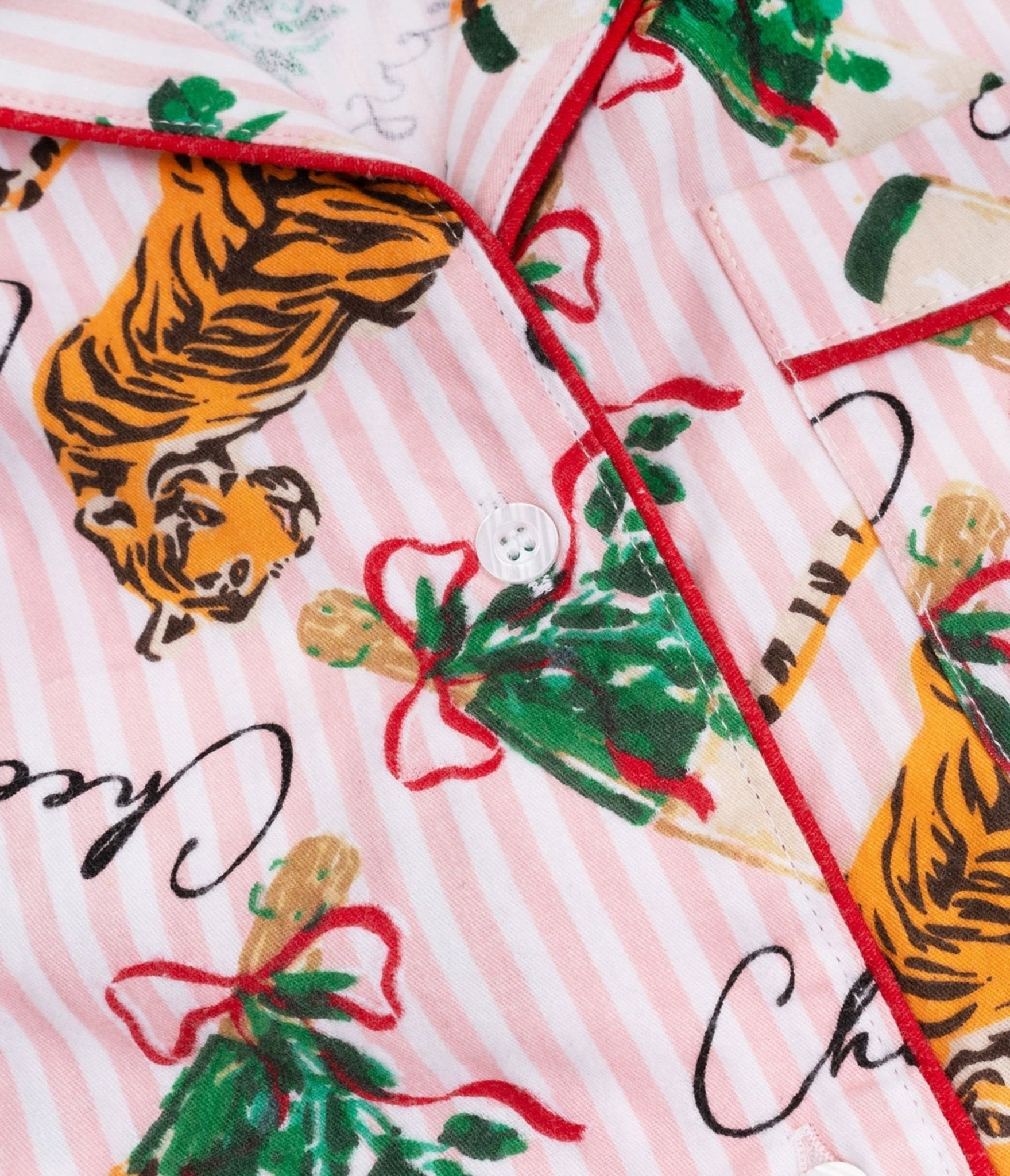 Pink Stripe & Tiger Print Pajama Set - Unique Vintage - Womens, TOPS, Loungewear