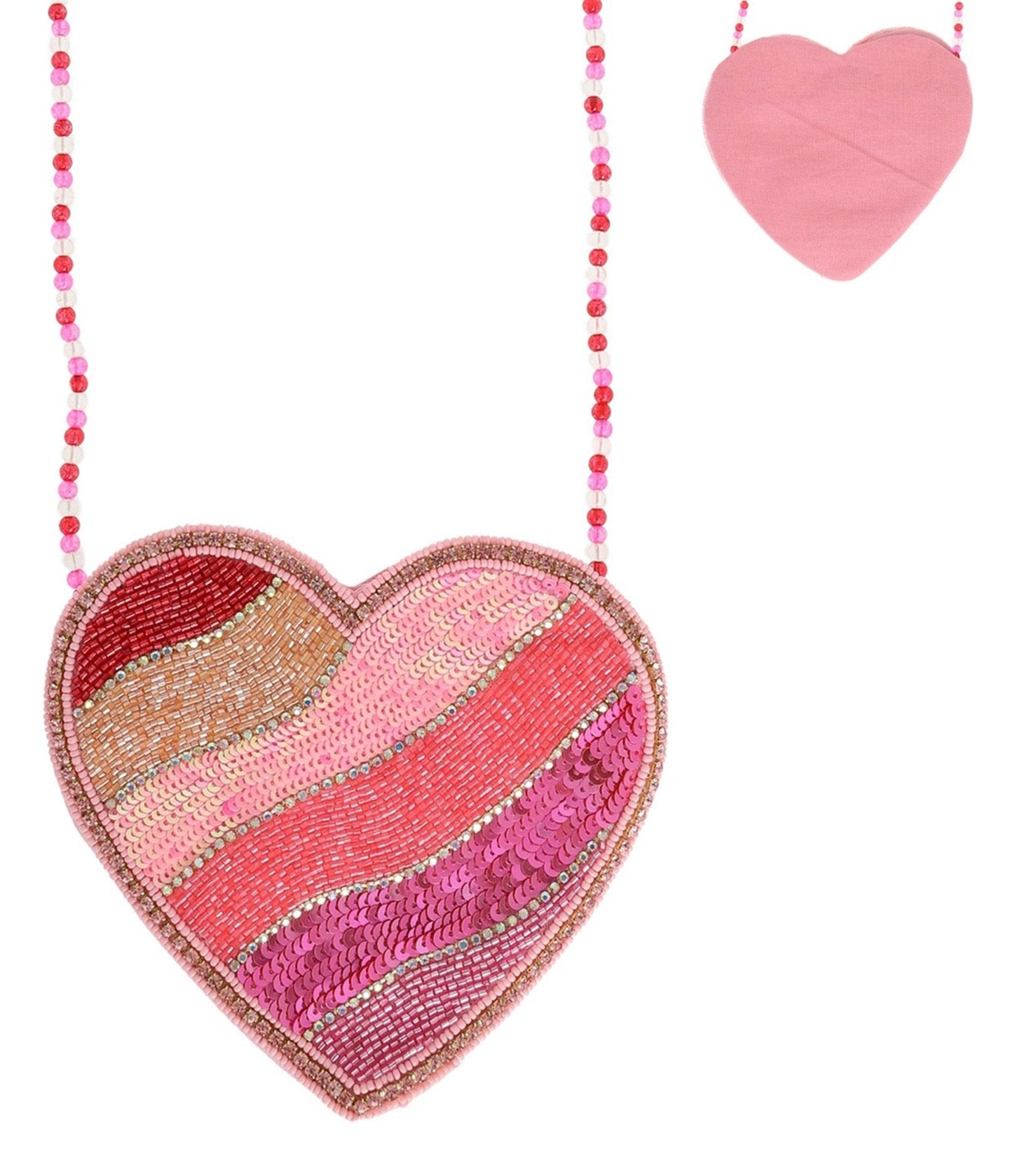 Pink Striped Heart Beaded Crossbody Bag - Unique Vintage - Womens, ACCESSORIES, HANDBAGS