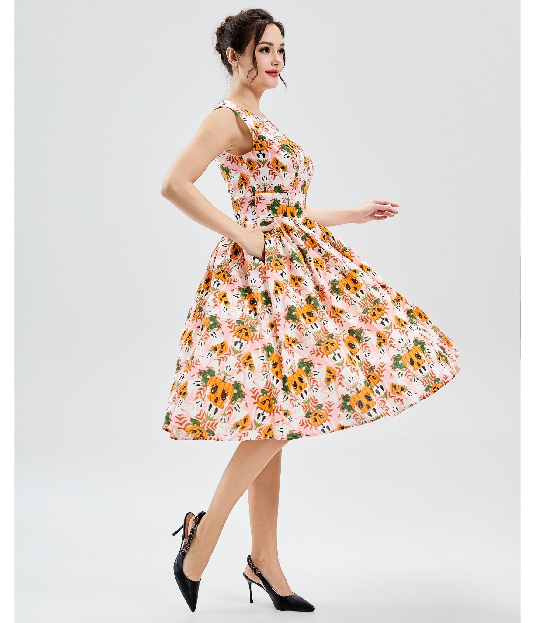 Pink Sweet Little Spooks Lily Swing Dress - Unique Vintage - Womens, DRESSES, SWING