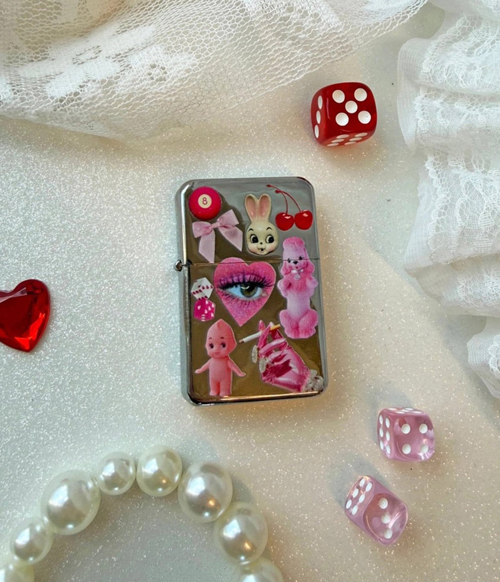 Pink Things Collage Refillable Metal Lighter - Unique Vintage - Lighter