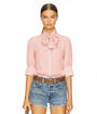 Pink Tie Neck Three Quarter Sleeve Blouse