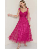 Pink Tulle Tiered Midi Dress - Unique Vintage - Womens, DRESSES, MIDI