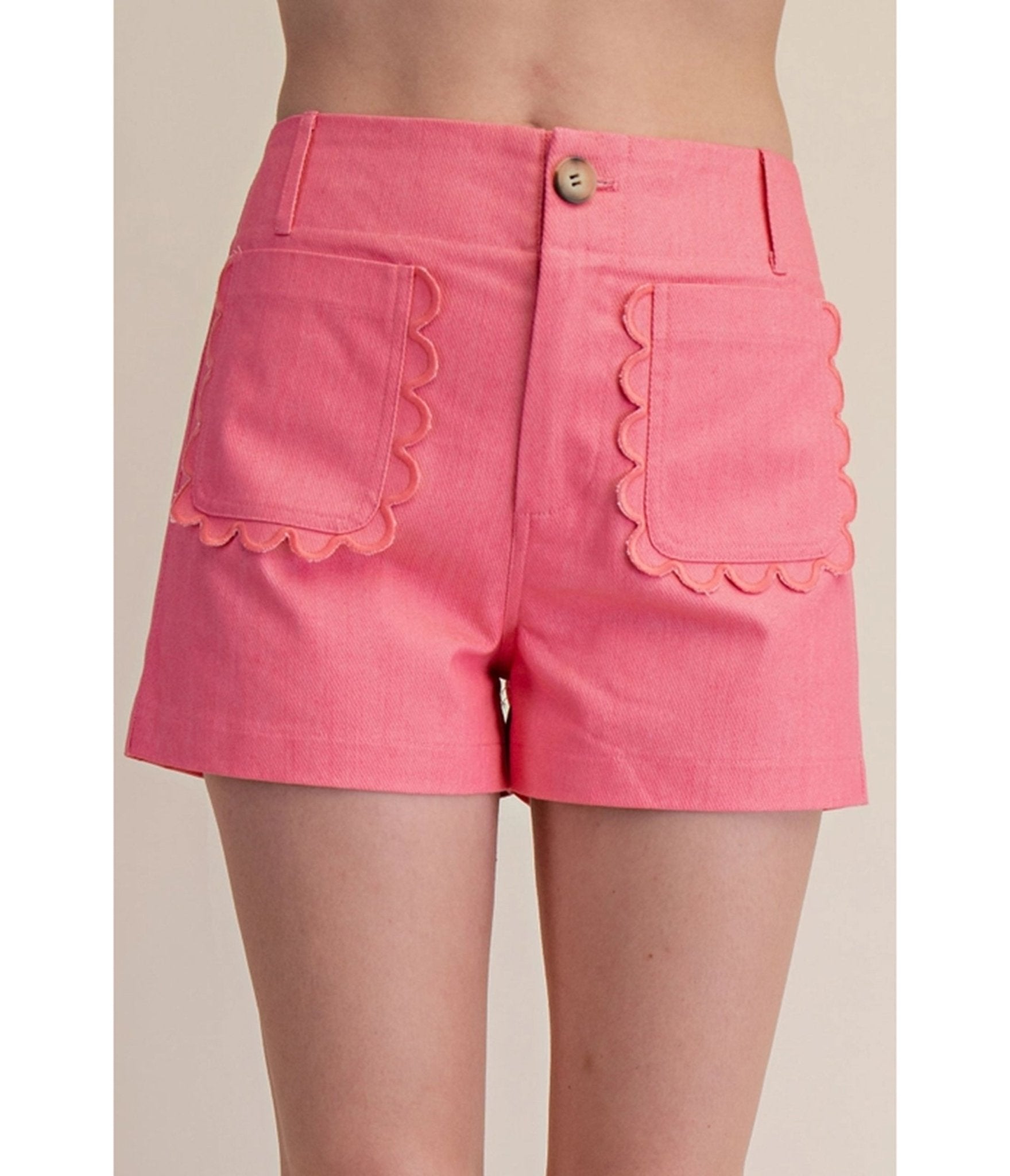 Pink Twill Scallop Pocket Shorts - Unique Vintage - Womens, BOTTOMS, SHORTS