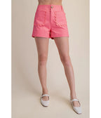 Pink Twill Scallop Pocket Shorts - Unique Vintage - Womens, BOTTOMS, SHORTS