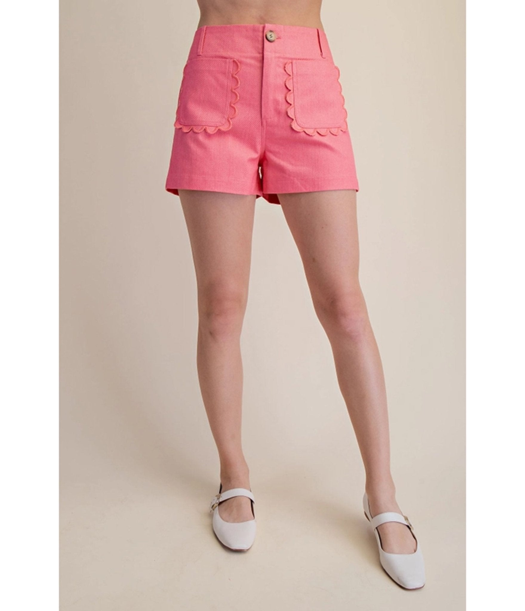 Pink Twill Scallop Pocket Shorts - Unique Vintage - Womens, BOTTOMS, SHORTS