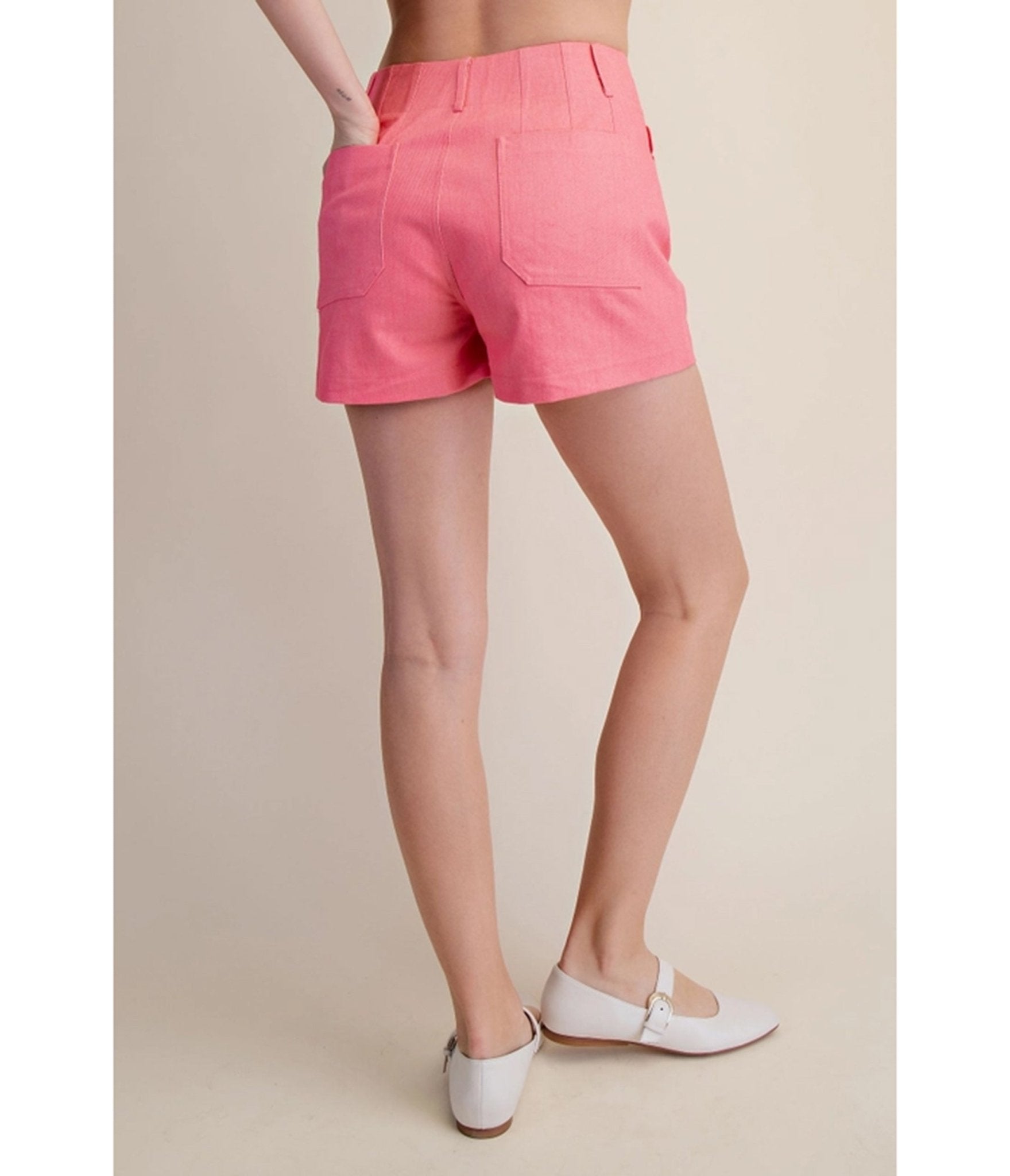 Pink Twill Scallop Pocket Shorts - Unique Vintage - Womens, BOTTOMS, SHORTS