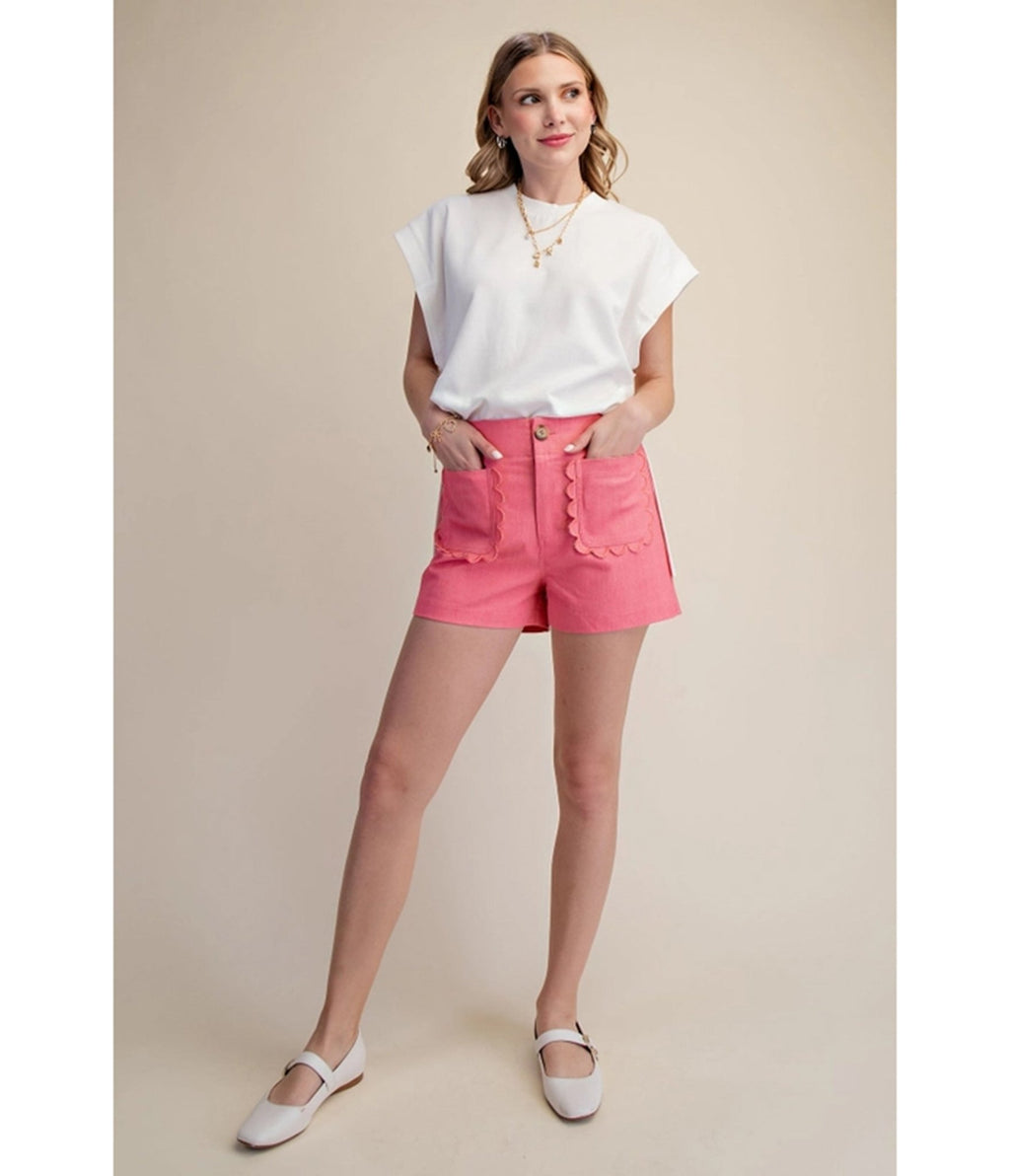 Pink Twill Scallop Pocket Shorts - Unique Vintage - Womens, BOTTOMS, SHORTS