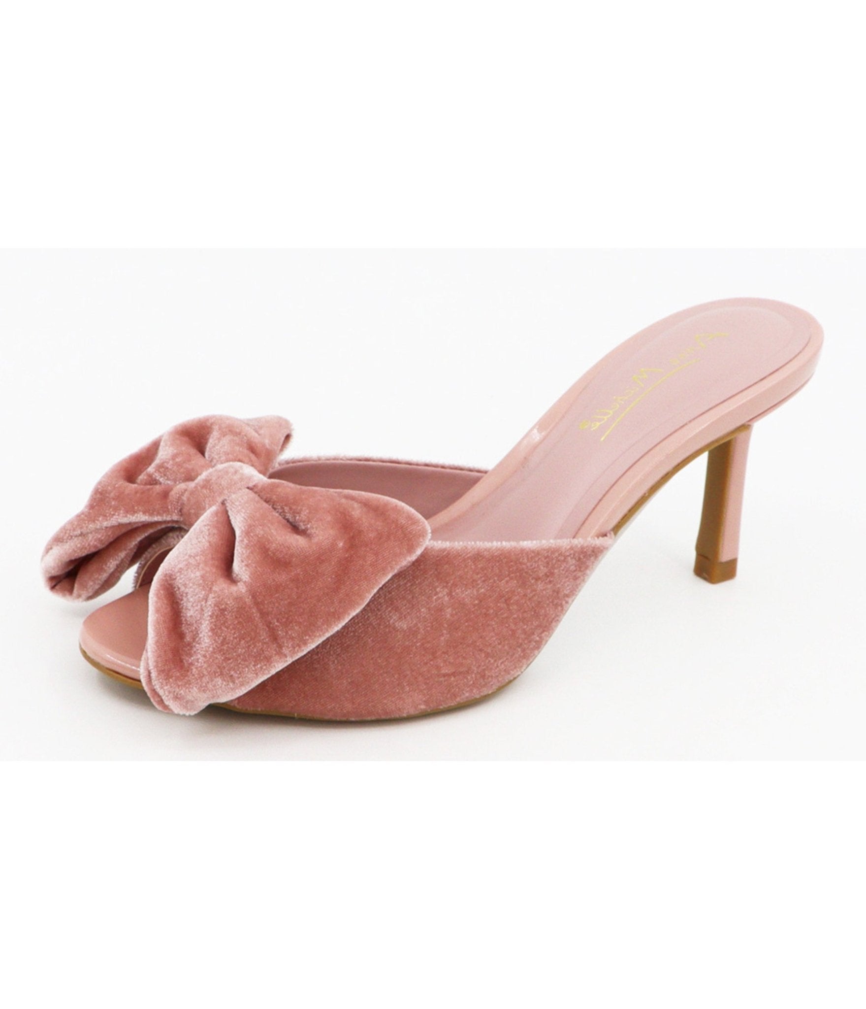 Pink Velvet Bow Peep Toe Mule Heels - Unique Vintage - Womens, SHOES, HEELS