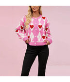 Pink & White Argyle Heart Cardigan - Unique Vintage - Womens, TOPS, SWEATERS