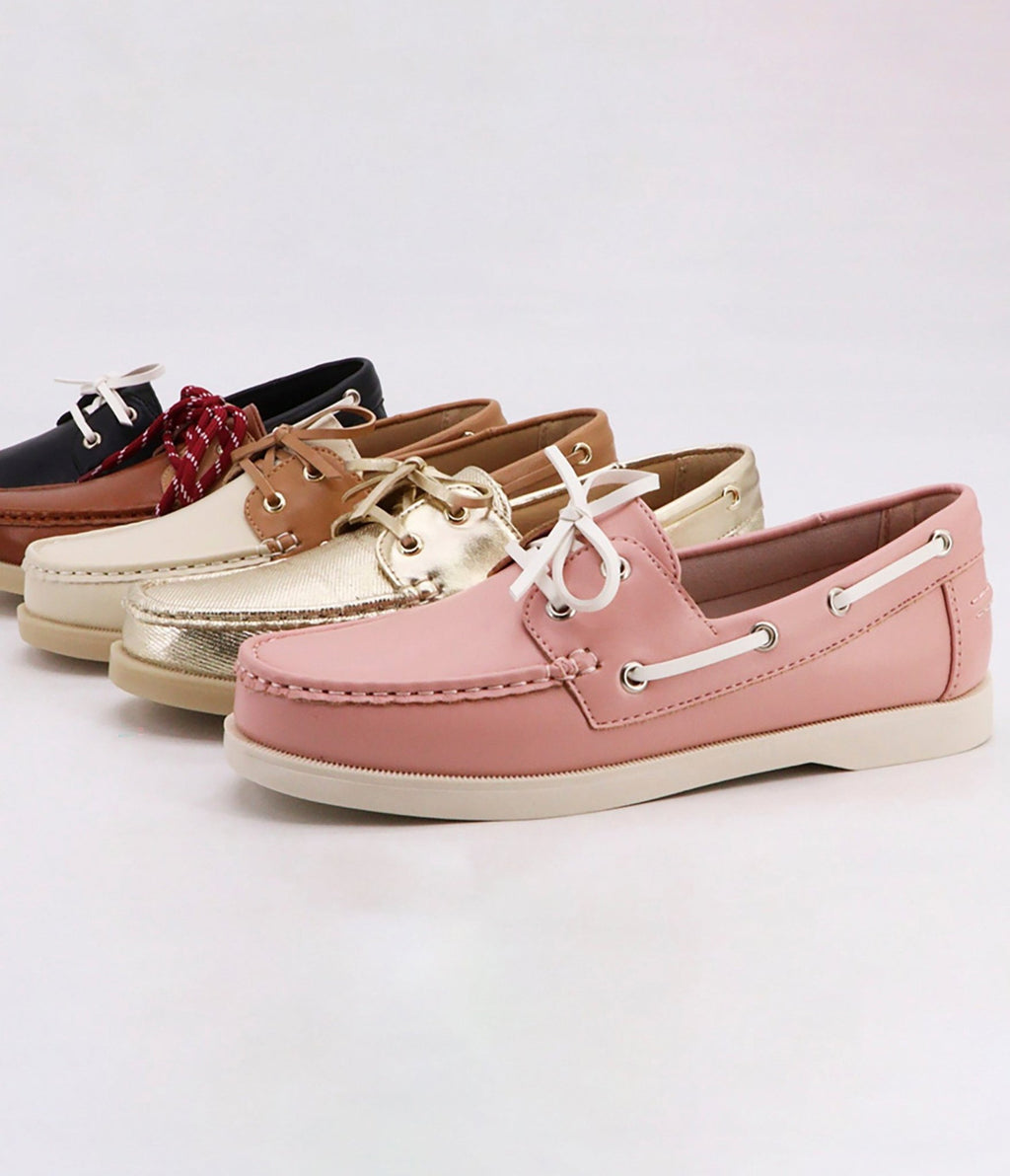Pink & White Boat Shoes - Unique Vintage - Womens, SHOES, FLATS