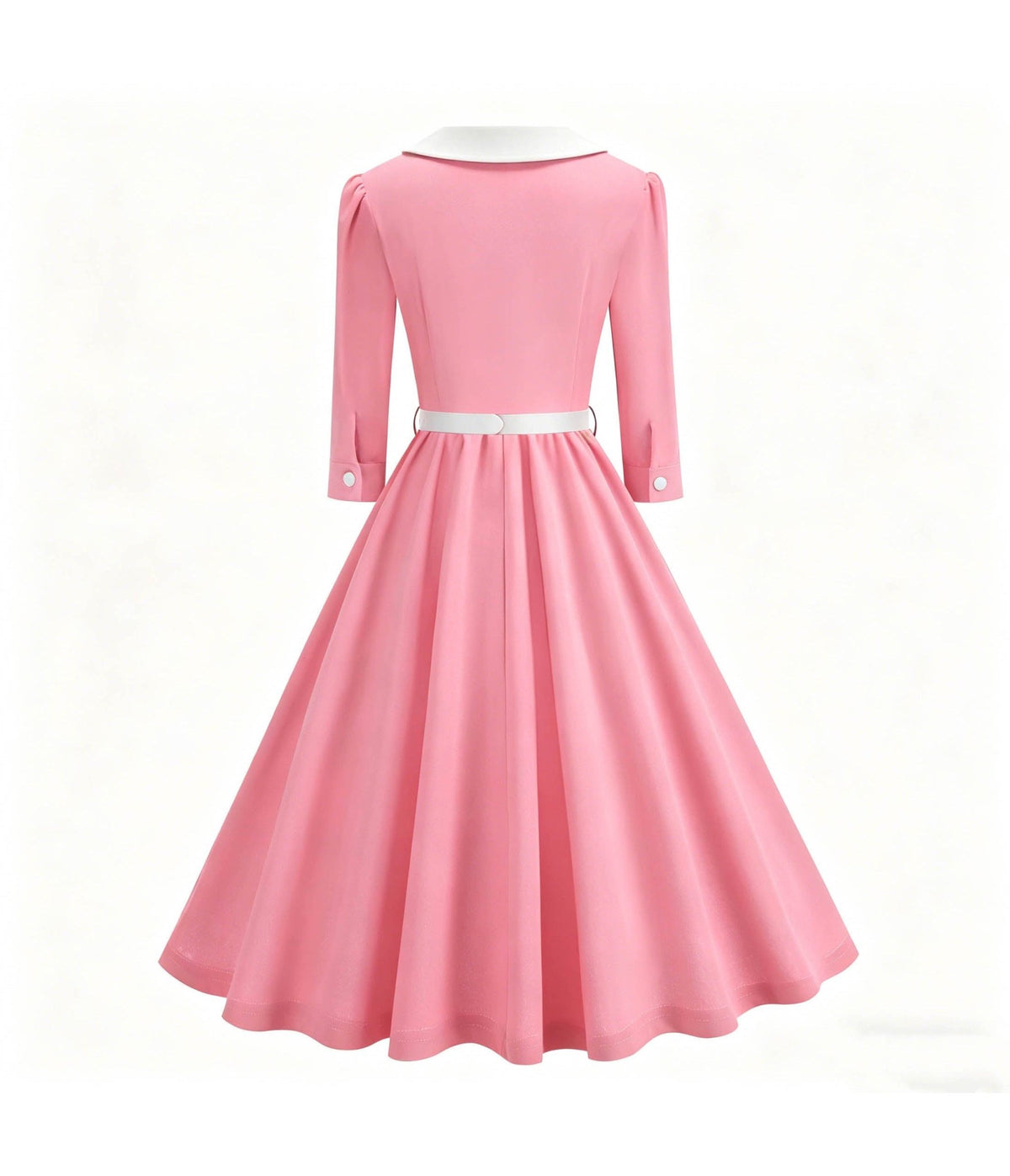 Pink & White Collared Three Quarter Sleeve Swing Dress - Unique Vintage - Womens, DRESSES, SWING