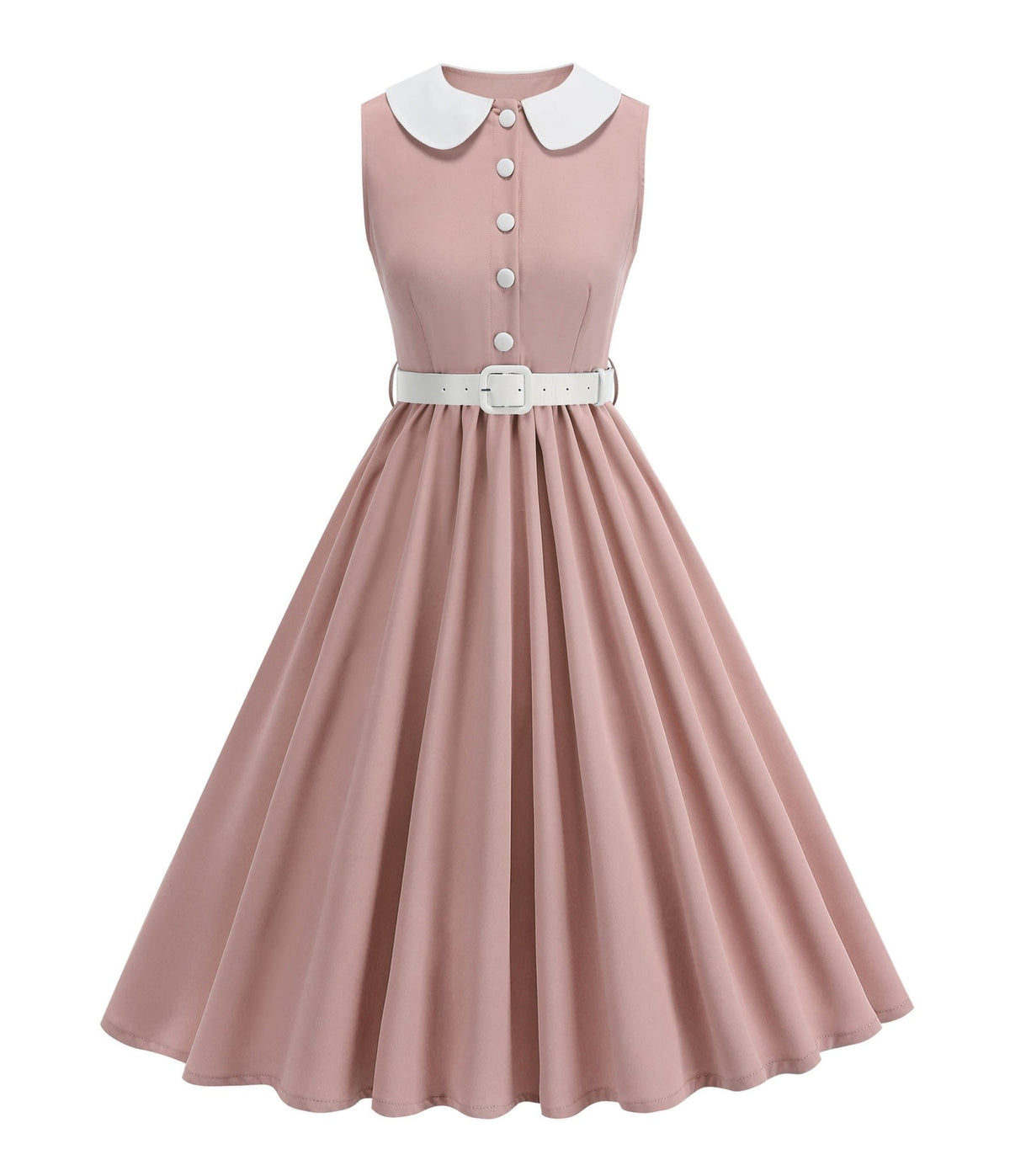 Pink & White Peter Pan Collared Swing Dress - Unique Vintage - Womens, DRESSES, SWING