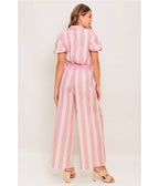 Pink & White Striped Cotton Top & Pants Set - Unique Vintage - Womens, BOTTOMS, PANTS