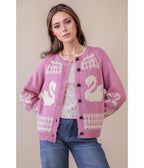 Pink & White Swan Knit Cardigan - Unique Vintage - Womens, TOPS, OUTERWEAR