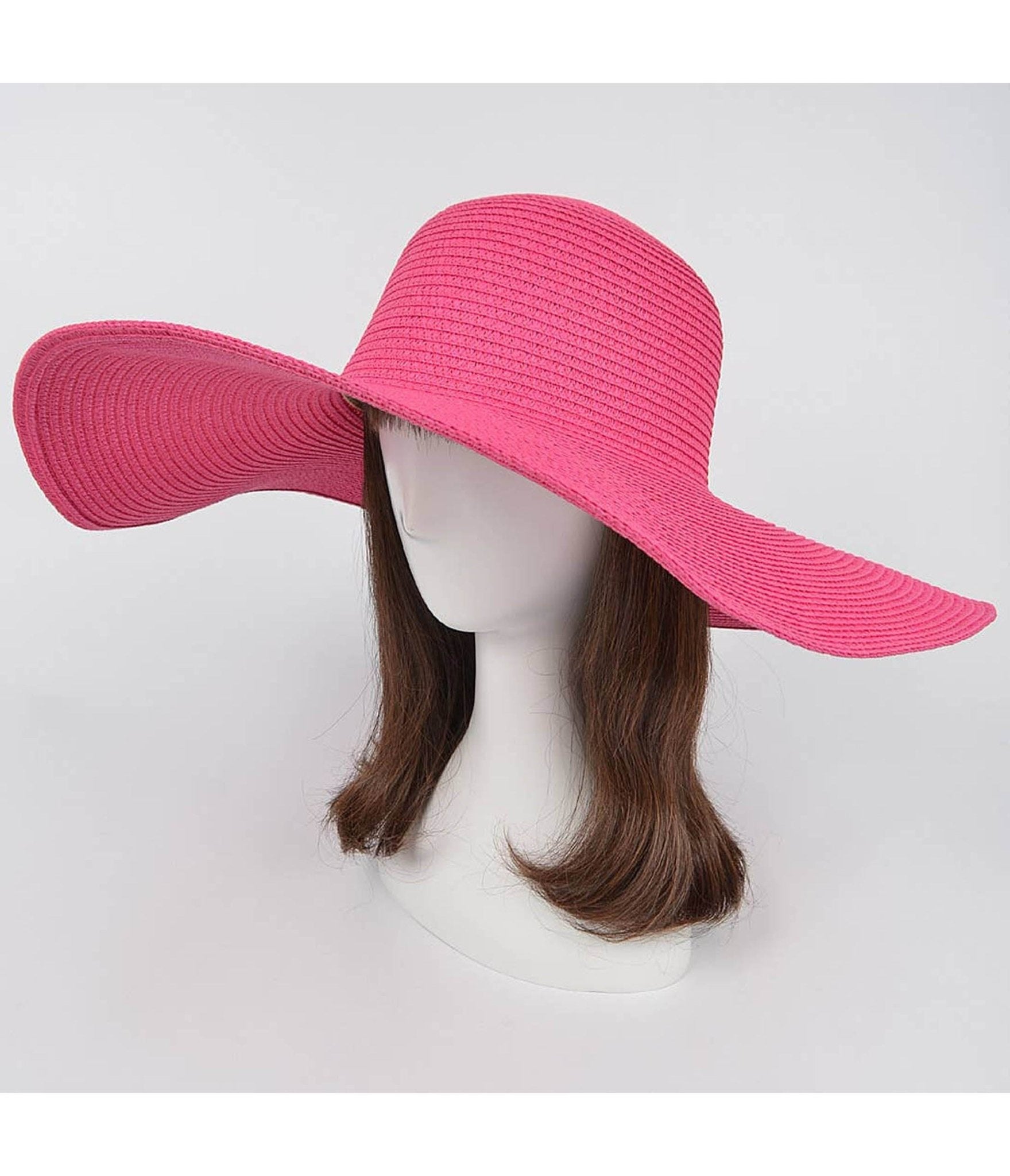 Pink Wide Brim Beach Hat - Unique Vintage - Womens, ACCESSORIES, HATS