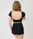 Pinky Pinups Black Textured Puff Sleeve Swim Top - Unique Vintage - Womens, SWIM, TOP