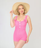 Pinky Pinups Pink Bow Romper Swim Suit - Unique Vintage - Womens, SWIM, 1 PC