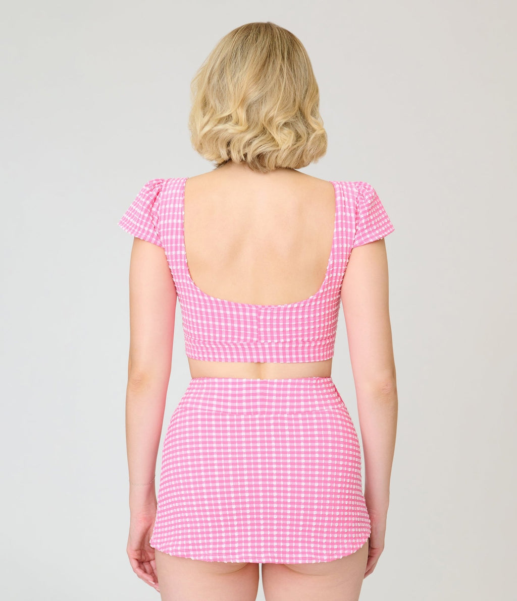 Pinky Pinups Pink Gingham Bow Accent Swim Skirt - Unique Vintage - Womens, SWIM, 1 PC