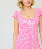 Pinky Pinups Pink Gingham Puff Sleeve Romper Swim Suit - Unique Vintage - Womens, SWIM, 1 PC