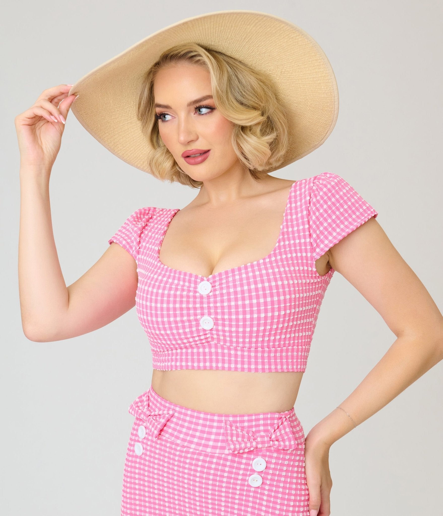 Pinky Pinups Pink Gingham Seersucker Swim Top – Unique Vintage