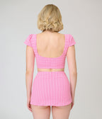 Pinky Pinups Pink Gingham Seersucker Swim Top - Unique Vintage - Womens, SWIM, 1 PC