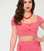 Pinky Pinups Red Gingham Bow Accent Swim Skirt - Unique Vintage - Womens, SWIM, BOTTOM