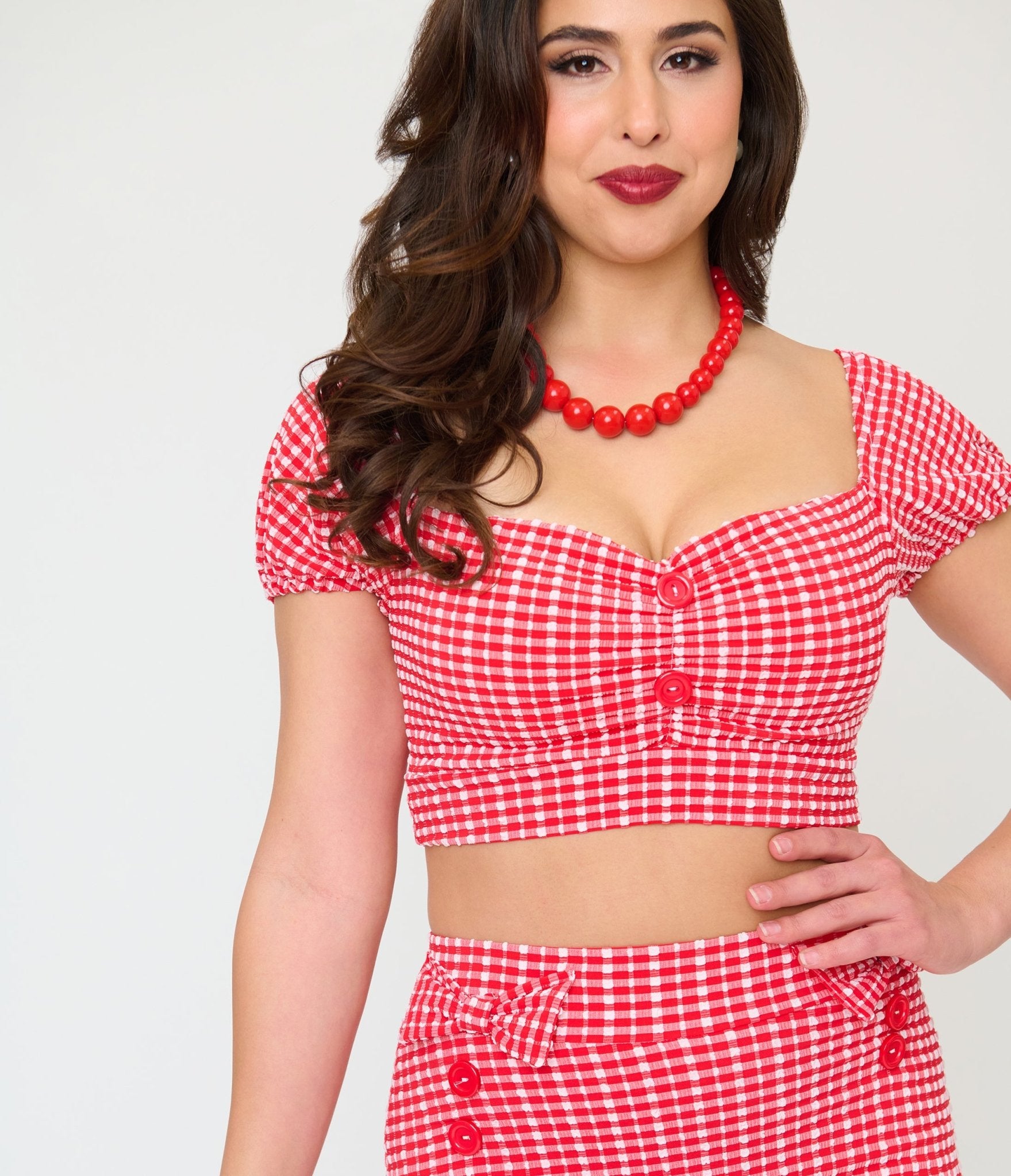 Pinky Pinups Red Gingham Bow Accent Swim Skirt - Unique Vintage - Womens, SWIM, BOTTOM