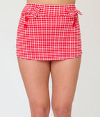 Pinky Pinups Red Gingham Bow Accent Swim Skirt - Unique Vintage - Womens, SWIM, BOTTOM