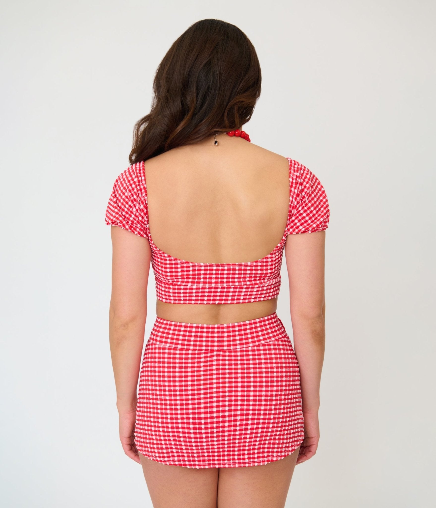 Pinky Pinups Red Gingham Bow Accent Swim Skirt - Unique Vintage - Womens, SWIM, BOTTOM