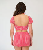 Pinky Pinups Red Gingham Textured Puff Sleeve Swim Top - Unique Vintage - Womens, SWIM, TOP