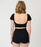 Pinky Pinups Textured Black High Waist Sailor Swim Bottoms - Unique Vintage - Womens, SWIM, BOTTOM