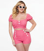 Pinky Pinups Textured Hot Pink High Waist Sailor Swim Bottoms