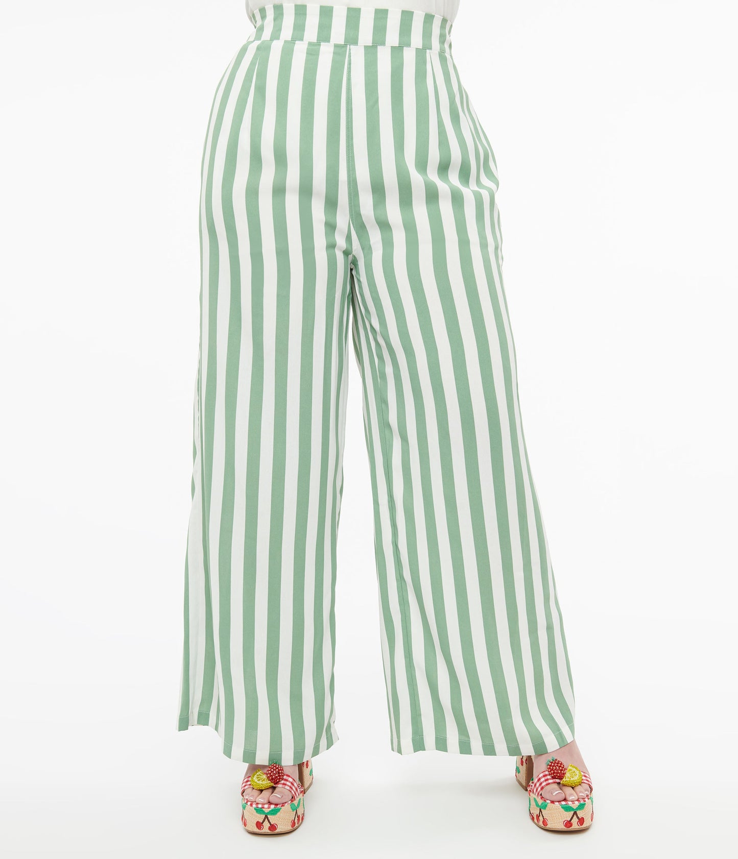Plus Size 1940s Green & White Stripe Sally Trousers - Unique Vintage - Womens, BOTTOMS, PANTS