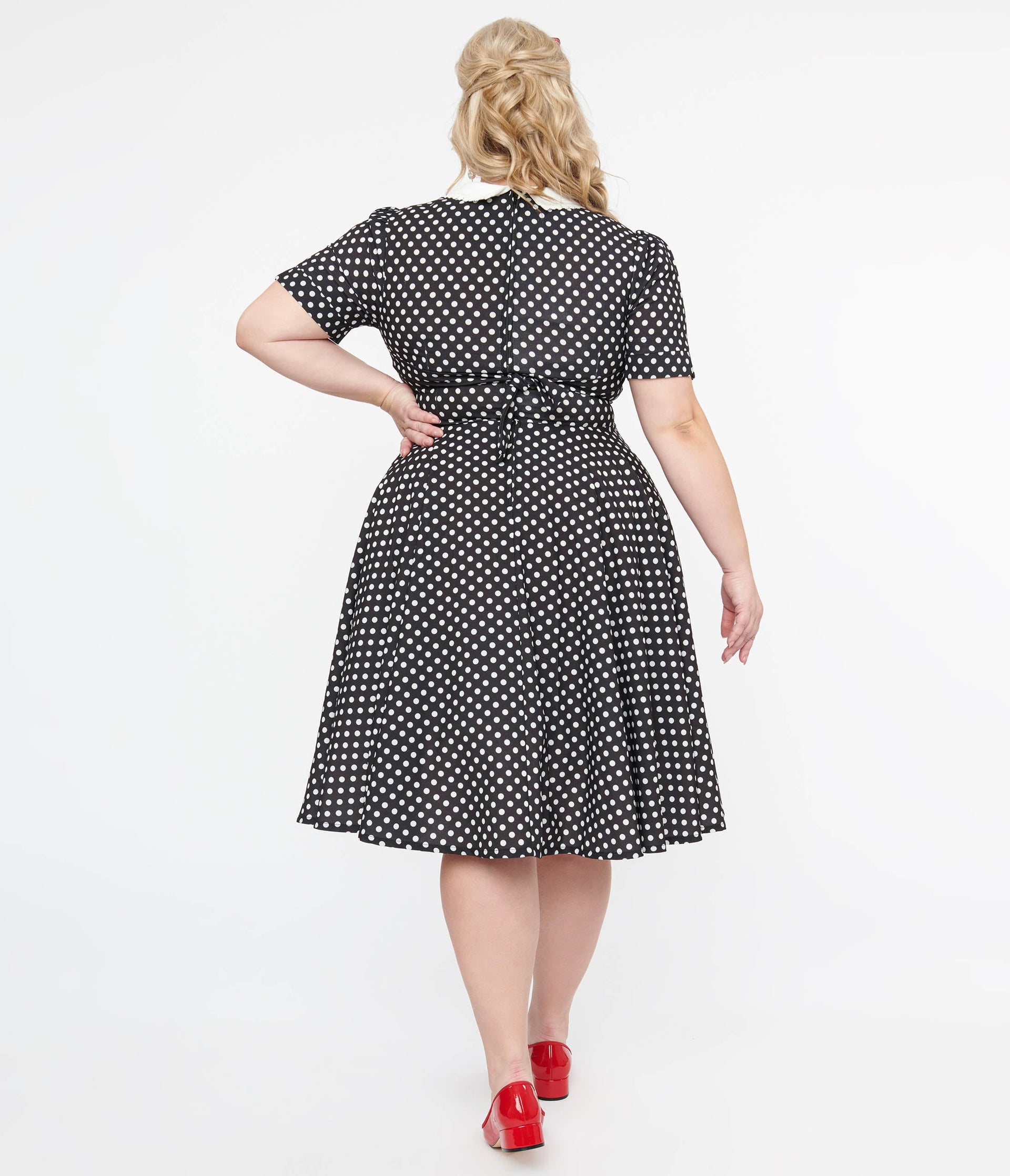 Plus Size 1950s Black & White Polka Dot Brielle Swing Dress - Unique Vintage - Womens, DRESSES, SWING