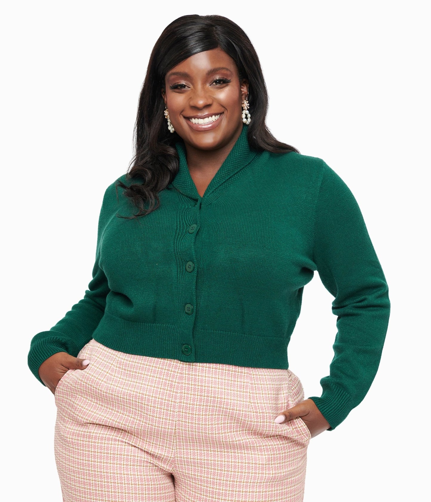 Plus Size 1950s Forest Green Cropped Cardigan – Unique Vintage