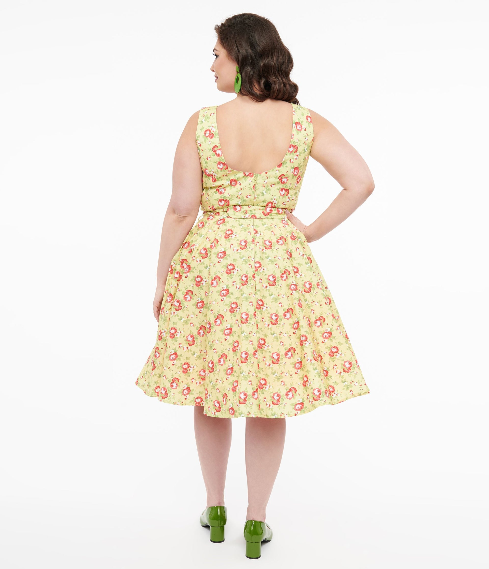 Plus Size 1950s Pistachio Green & Pink Floral Cotton Selda Swing Dress - Unique Vintage - Womens, DRESSES, SWING