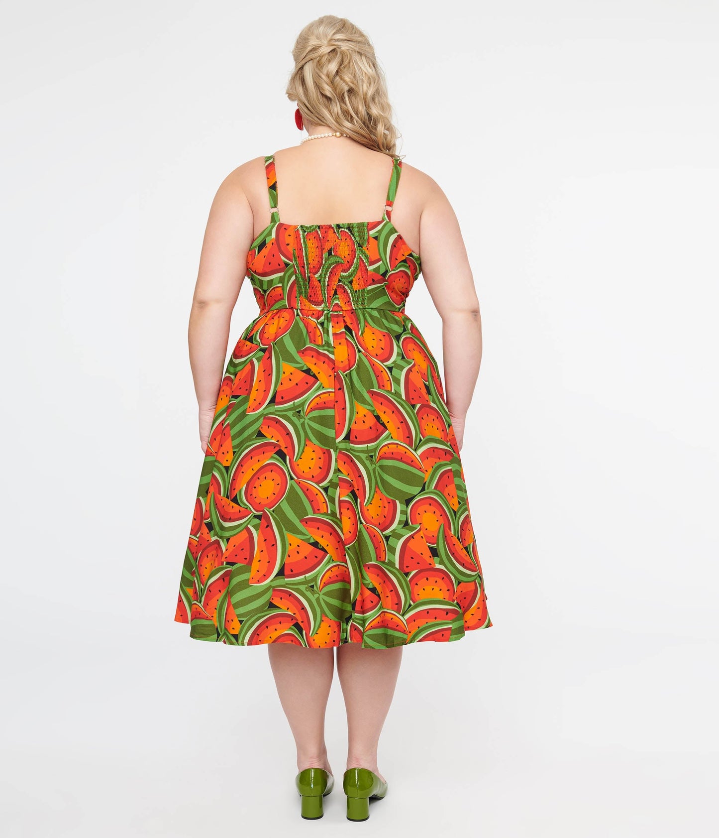 Plus Size 1950s Red & Green Watermelon Print Eden Fit & Flare Dress - Unique Vintage - Womens, DRESSES, SWING