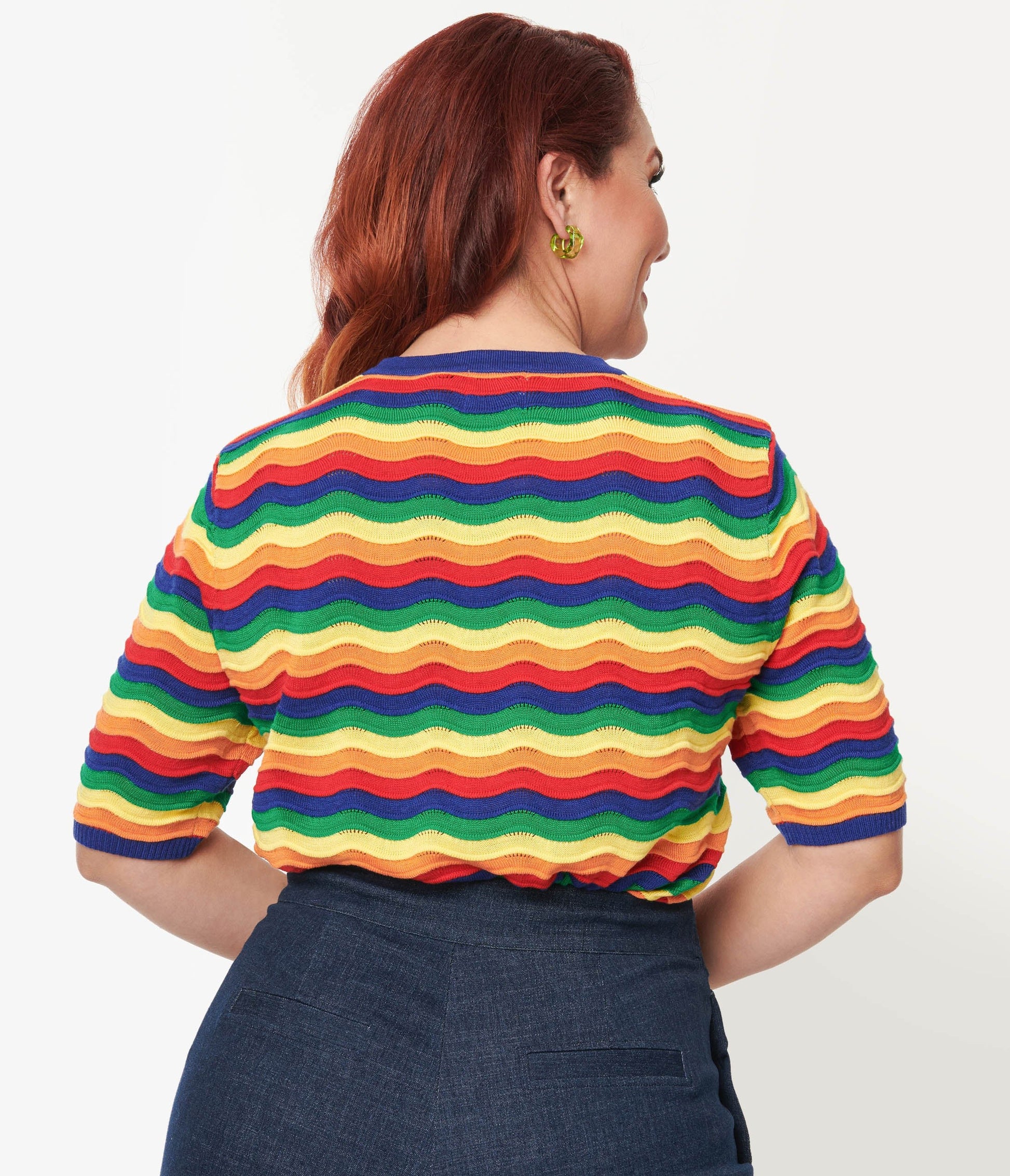 Plus Size 1970s Rainbow Wave Striped Sweater - Unique Vintage - Womens, TOPS, SWEATERS