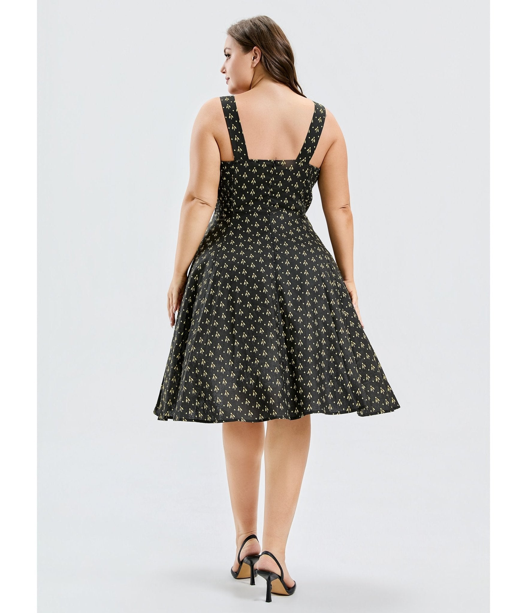 Plus Size Black Atomic Bees Print Heidi Dress - Unique Vintage - Womens, DRESSES, SWING