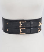 Plus Size Black Faux Leather Double Buckle Belt - Unique Vintage - Womens, ACCESSORIES, BELTS