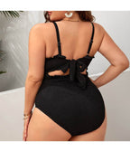 Plus Size Black Frill Accent One Piece Swimsuit - Unique Vintage - Womens, SWIM, 1 PC