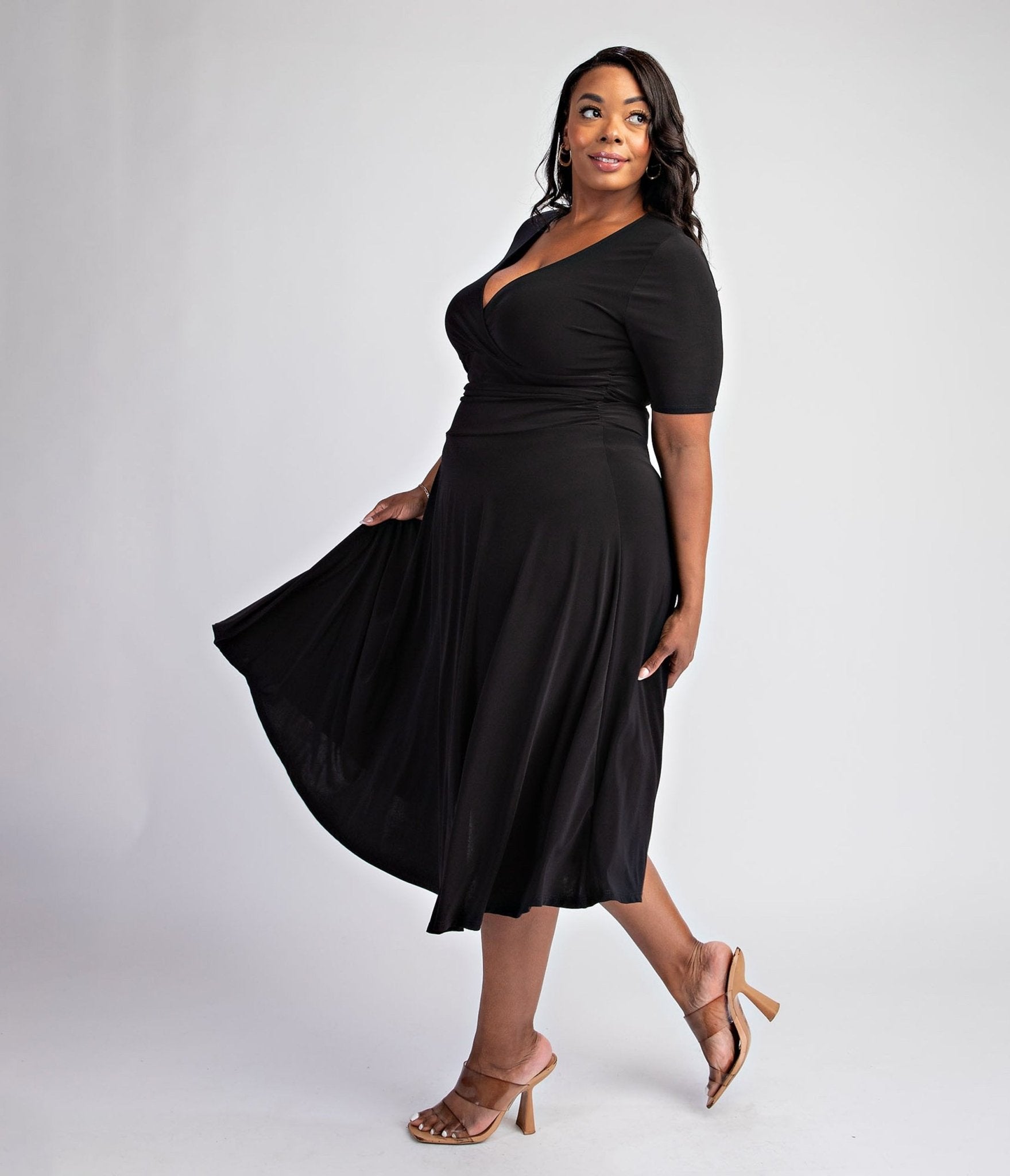 Plus Size Black Knit Midi Dress - Unique Vintage - Womens, DRESSES, MIDI