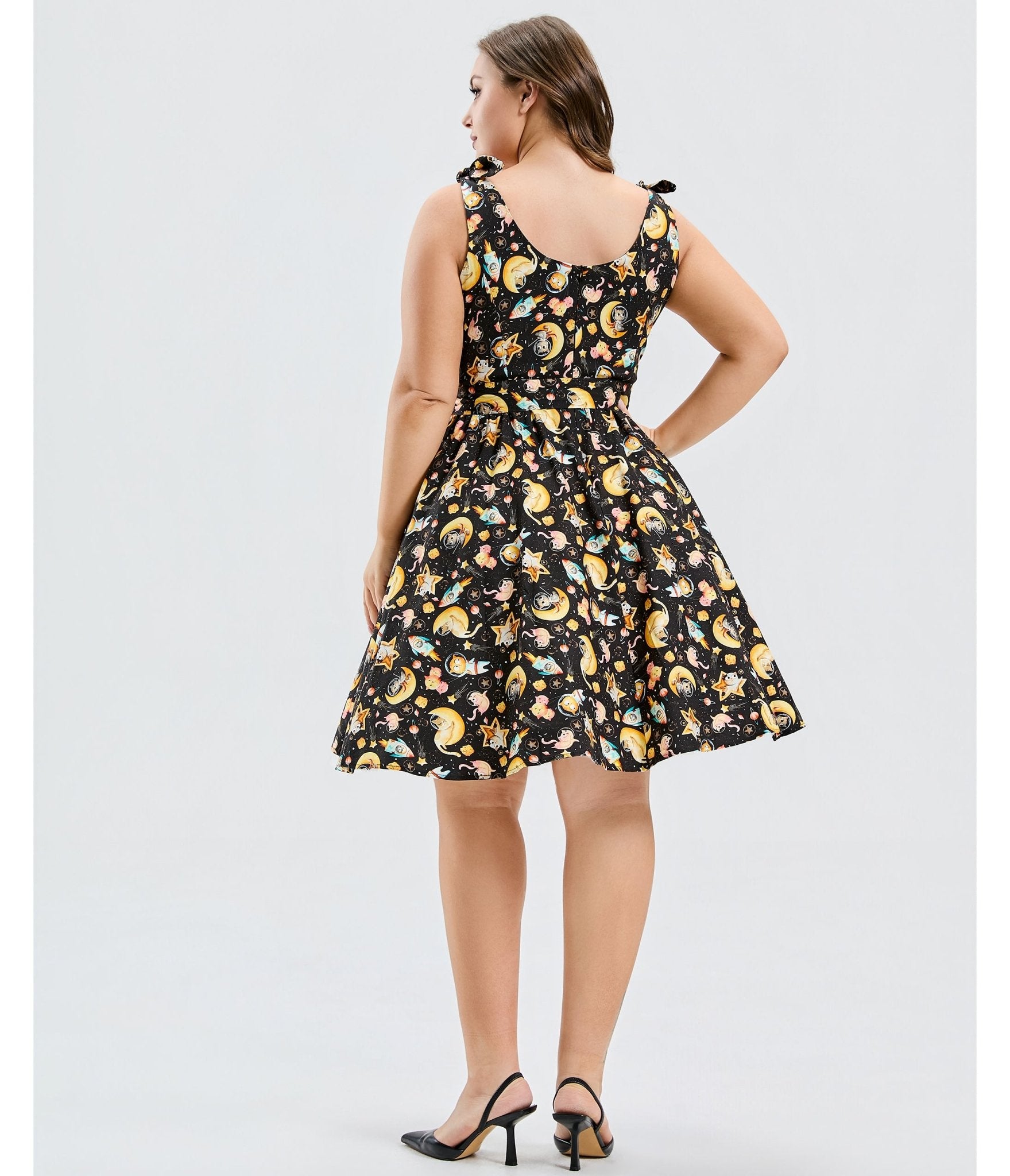 Plus Size Black Meowgical Galaxy Swing Dress - Unique Vintage - Womens, DRESSES, SWING