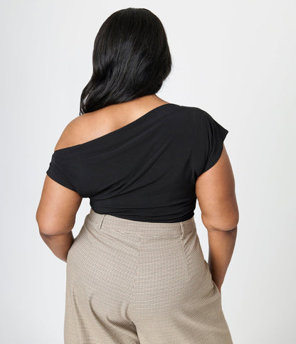 Plus Size Black Off The Shoulder Ruched Top - Unique Vintage - Womens, TOPS, WOVEN TOPS