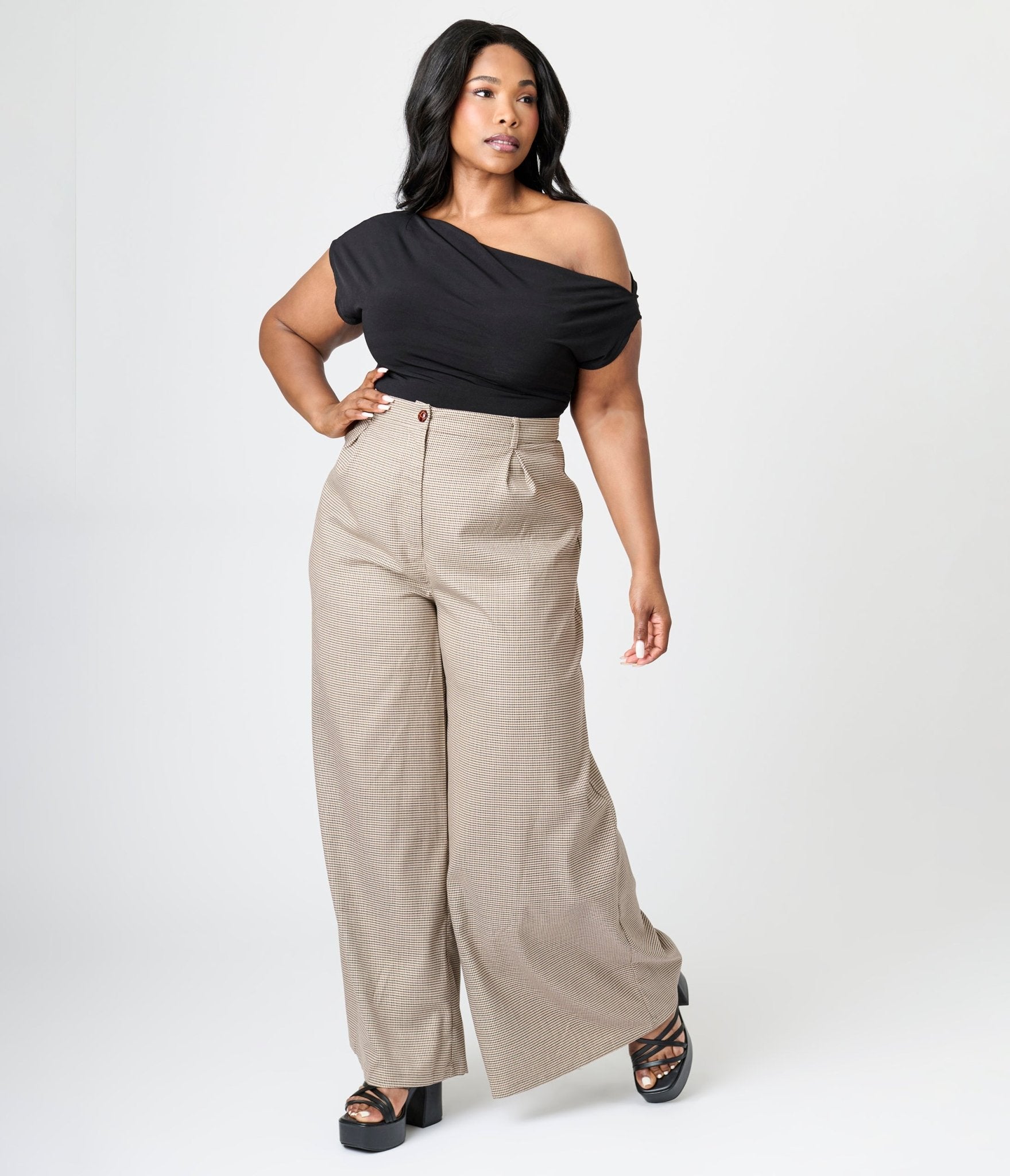 Plus Size Black Off The Shoulder Ruched Top - Unique Vintage - Womens, TOPS, WOVEN TOPS